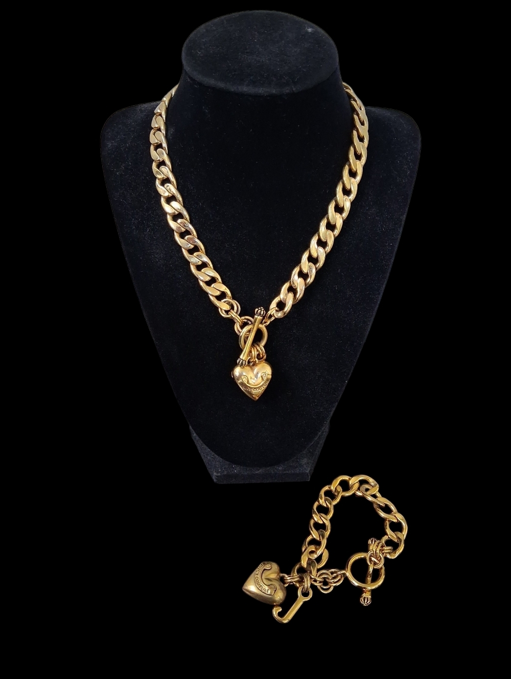 STYLISH JUICY COUTURE CHUNKY CHAIN LINK CHARM NECKLACE BRACELET SET